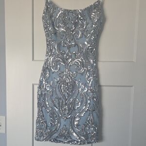 Windsor Light Blue Strapless Sequin Cocktail Dress